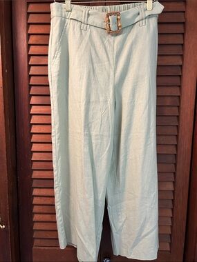 Wide-Leg Capris with Belt - Light Sage Linen and Rayon